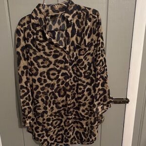 Leopard Print Button-Up Blouse